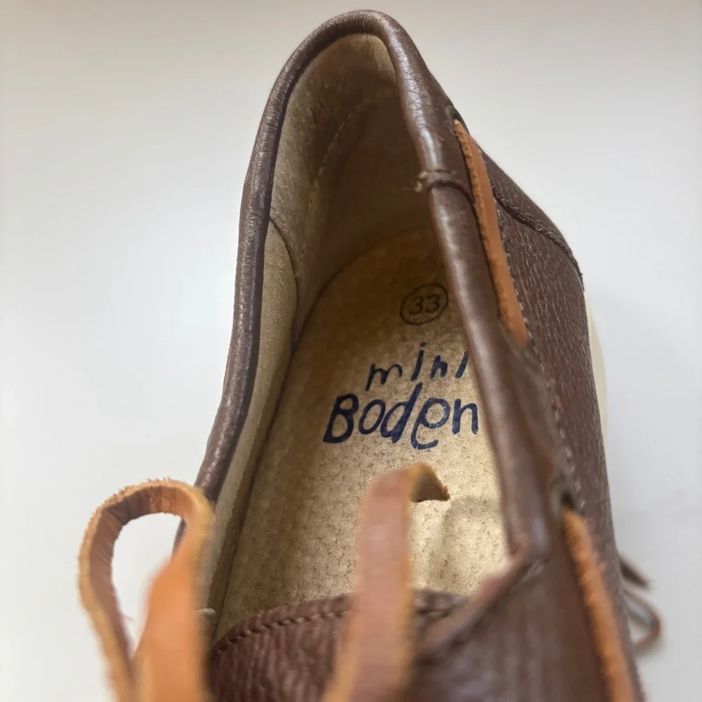 Mini Boden Leather Boat Shoes Boys Loafer Brown Size 2 (EU‎ 33) Slip On Sperry’s